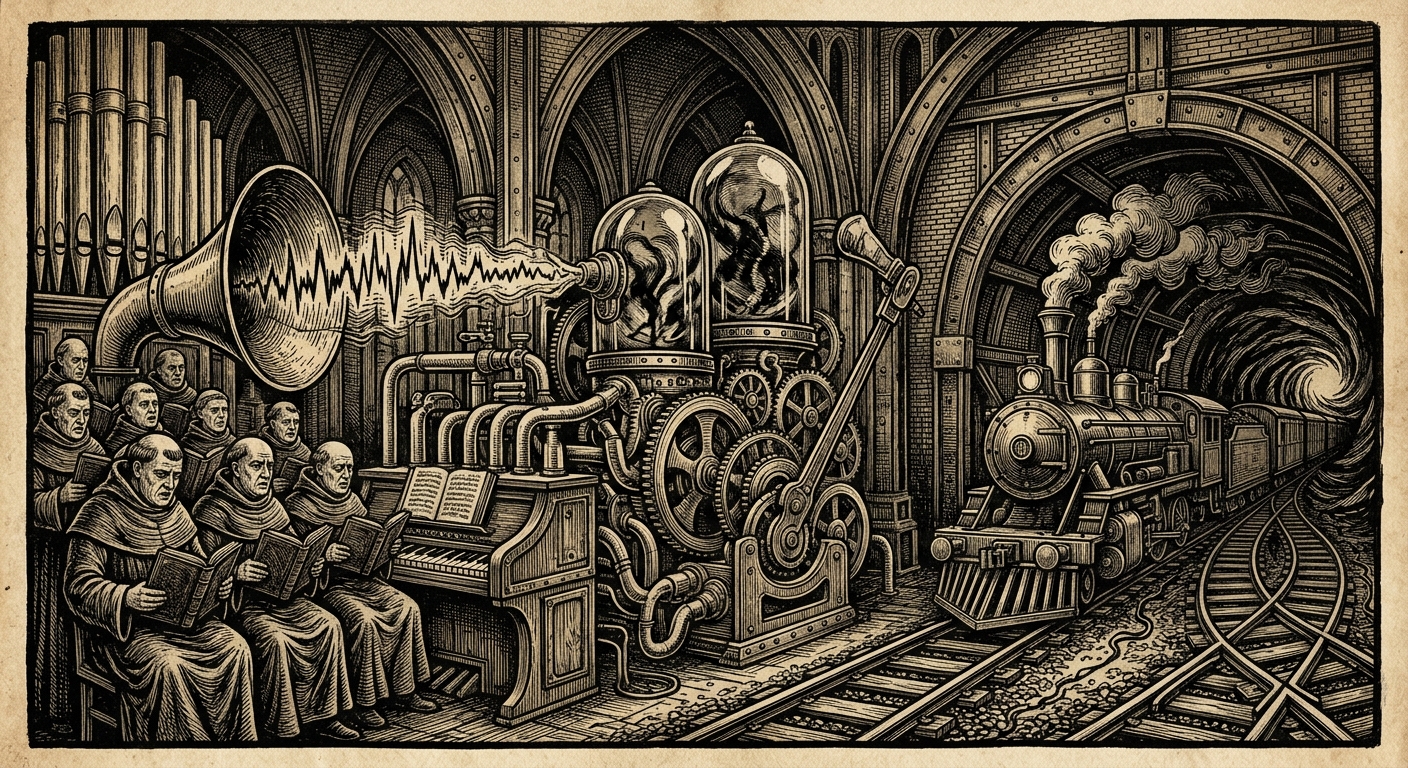 Hymn-Phase Slip — On the Mechanics, If One Permits the Vulgar Word, rendered as woodcut.