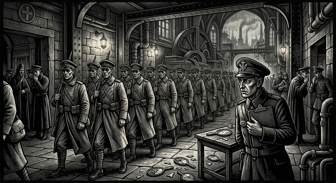 Incident at Sector Nineteen — On the Returned Platoon, rendered as woodcut.