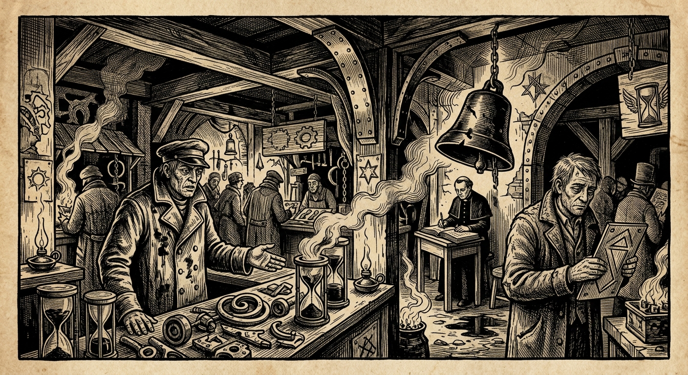 Minute Market — On the Shape, Smell, and Hours, rendered as woodcut.