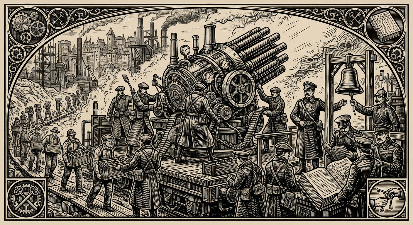 Ordained Repeater — On Toledo, Montreval, and the First Theft of Usefulness, rendered as woodcut.
