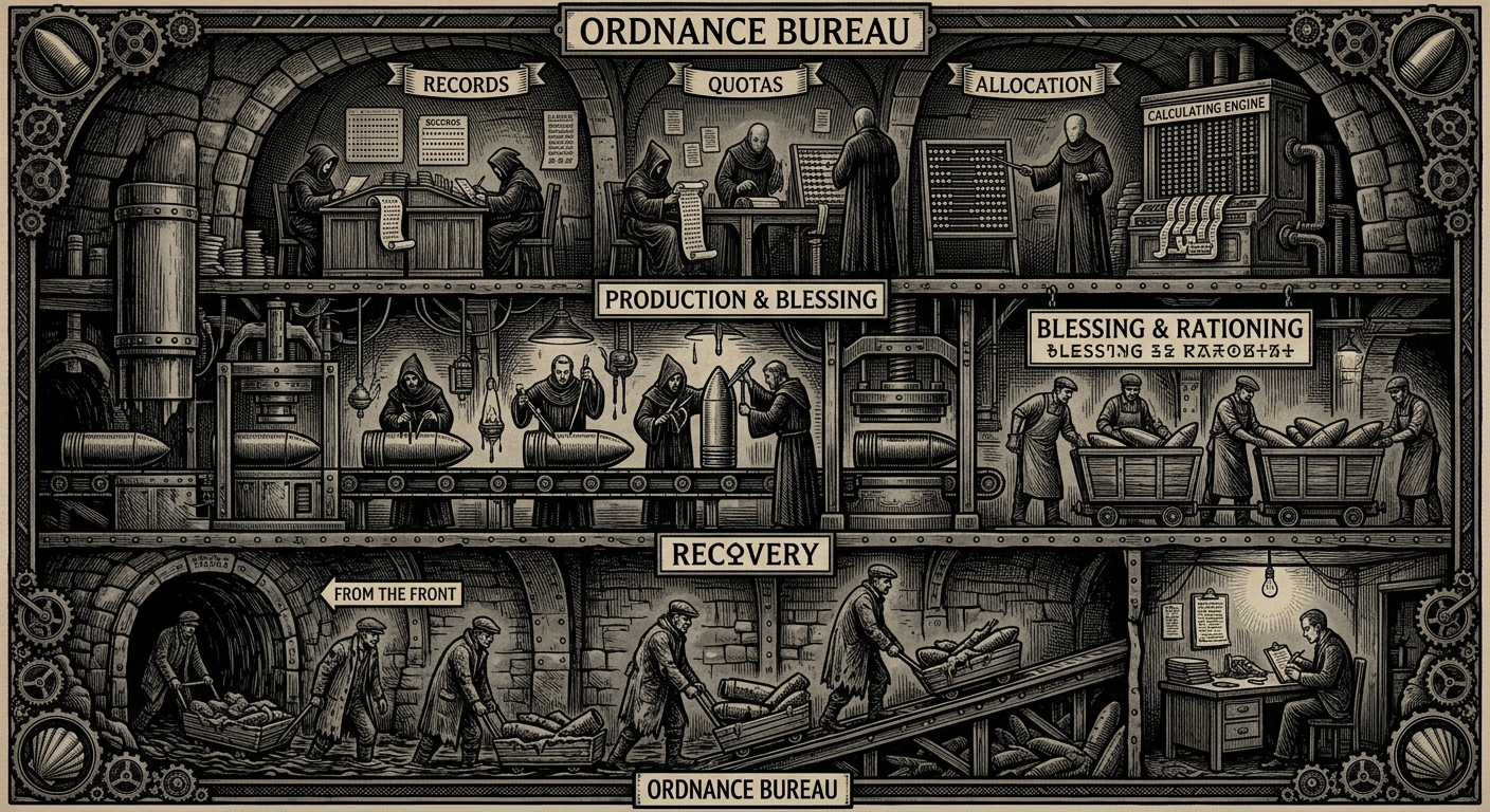 Ordnance Bureau — On Its Structure and Its Lies, rendered as woodcut.
