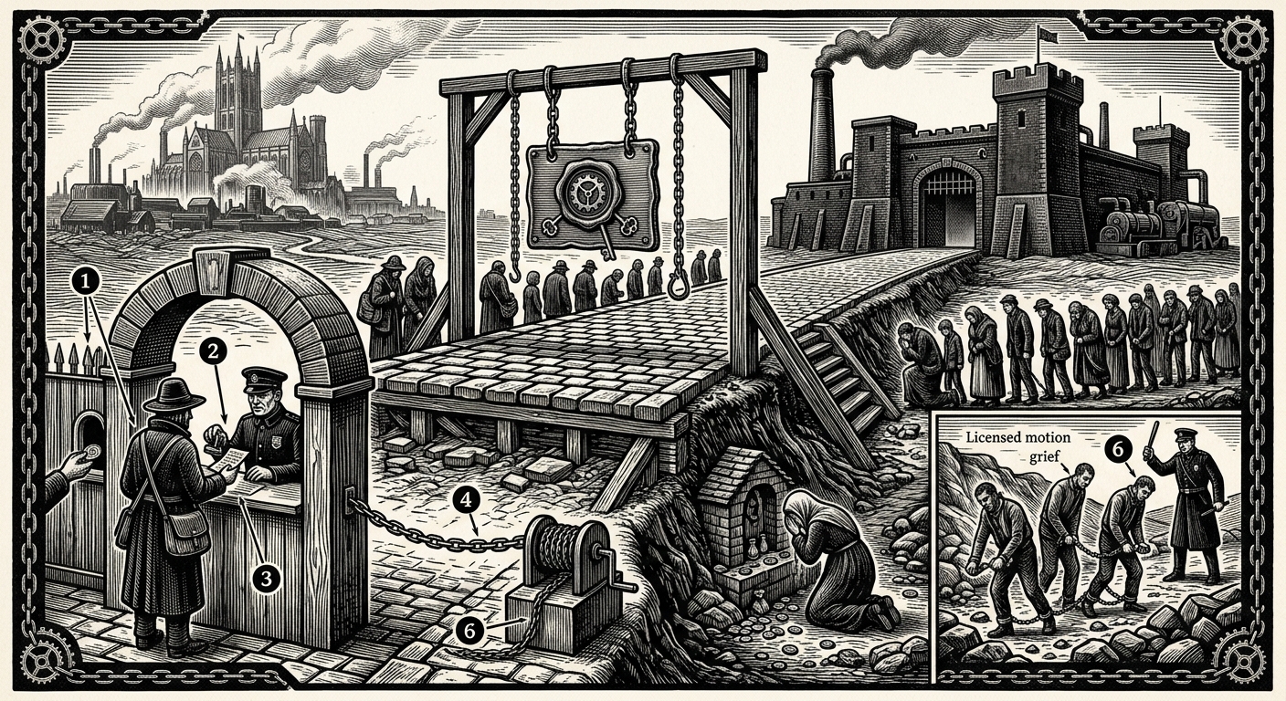 Pilgrim Roads — On the Anatomy of a Pilgrim Road, rendered as woodcut.