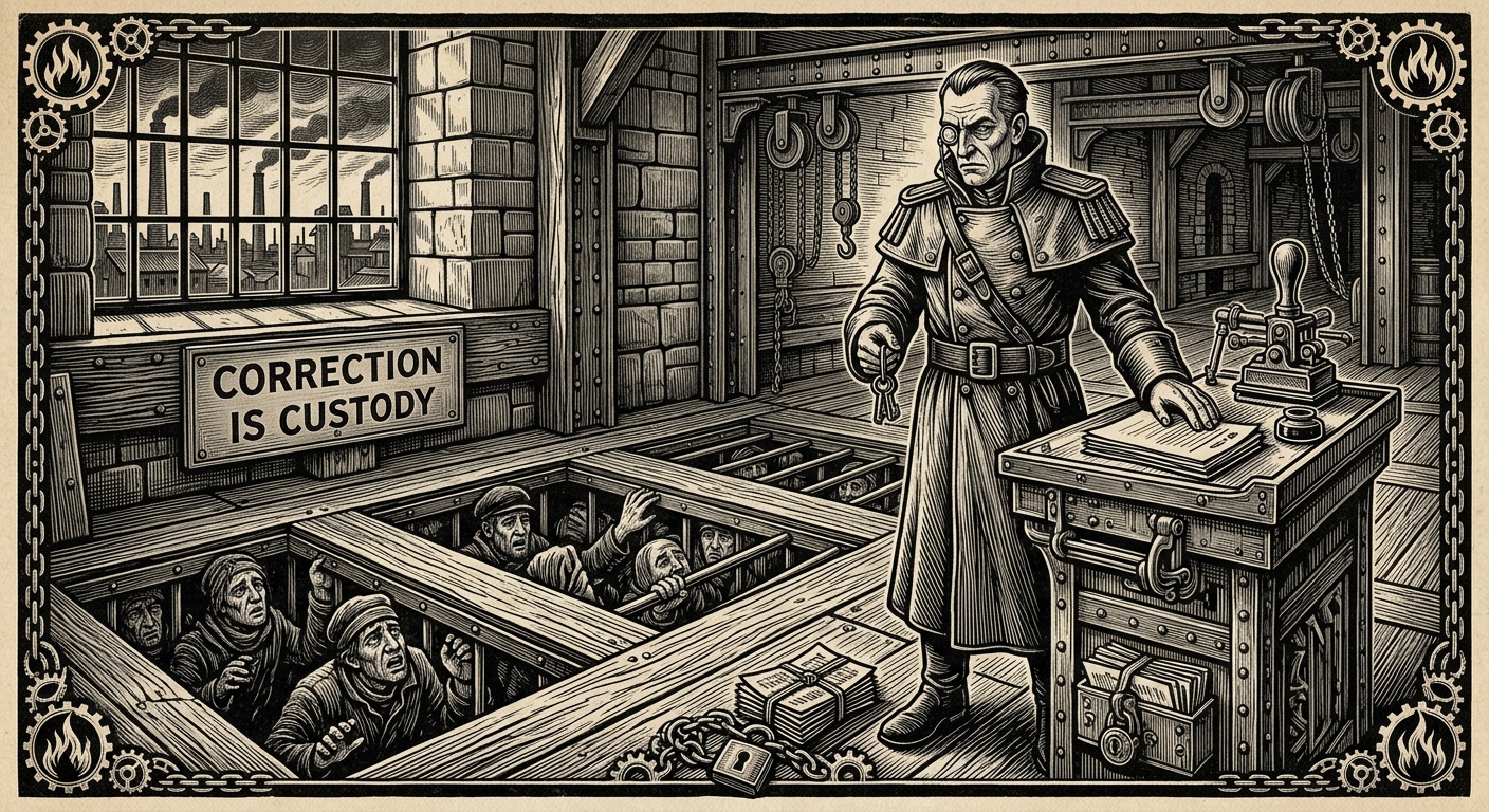 Prefect Halden Wry — On His Enemies Below the Floor, rendered as woodcut.
