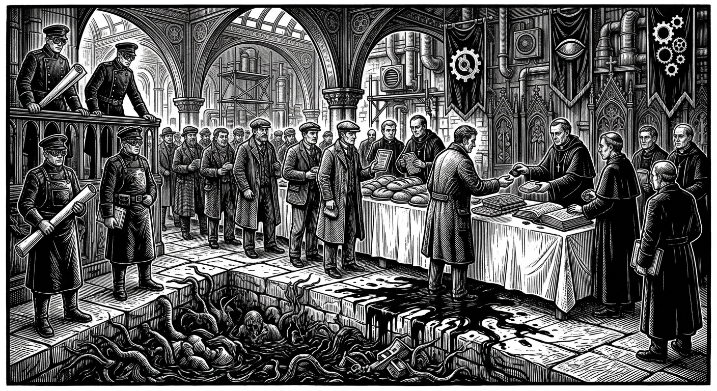 Regensburg — On the Oaths and the Stain Beneath the Feast, rendered as woodcut.