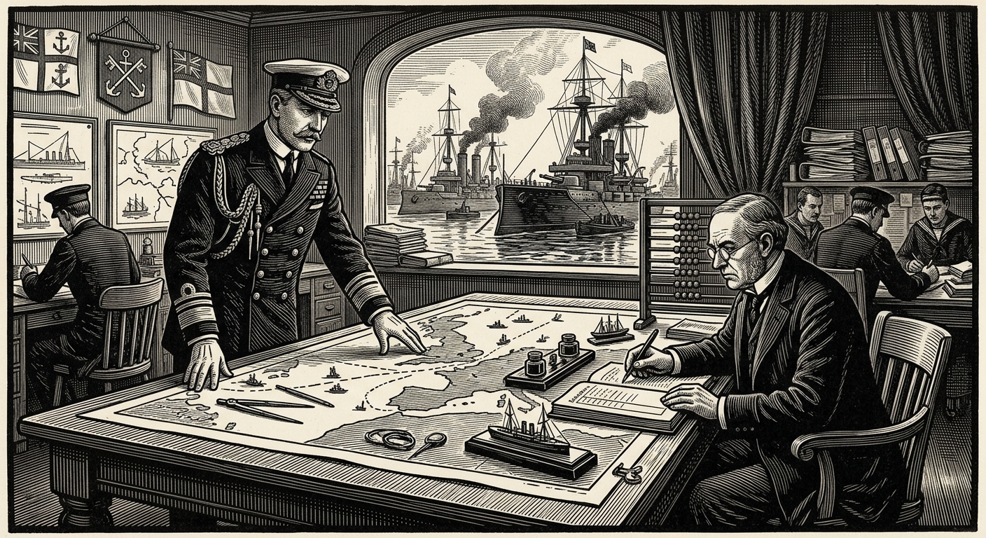 Royal Fleet — On Command and the Table, rendered as woodcut.