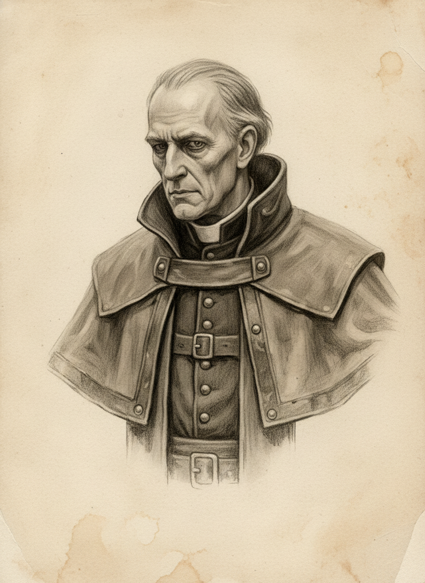 Black and white pencil dossier portrait of Saint Erasmus, shown head and shoulders on vellum.