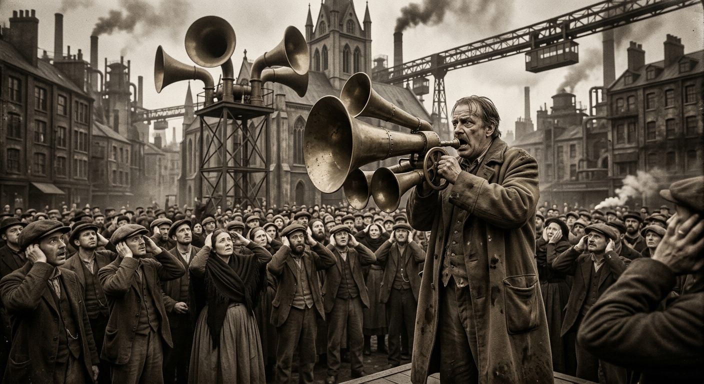 Sermon-horns — On the First Need to Shout, rendered as photograph.