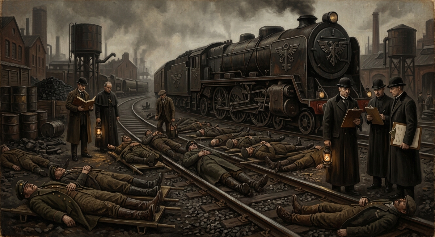The Silent Derailment — The Silent Derailment, rendered as oil-painting.