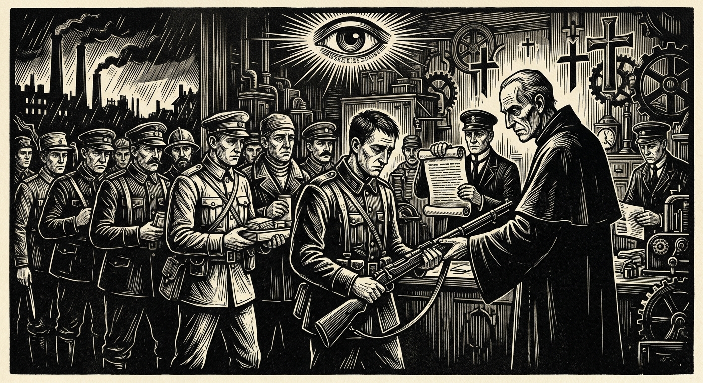 Singleton Doctrine — On Sector Nineteen and the Recited Wound, rendered as woodcut.