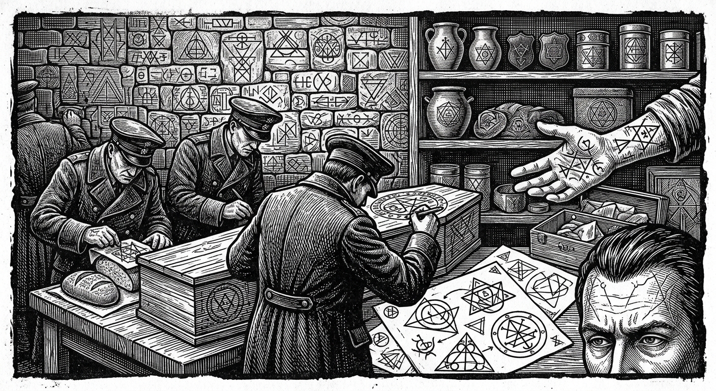 Standing Order 14-C — On the Clauses Hidden Inside Geometry, rendered as woodcut.