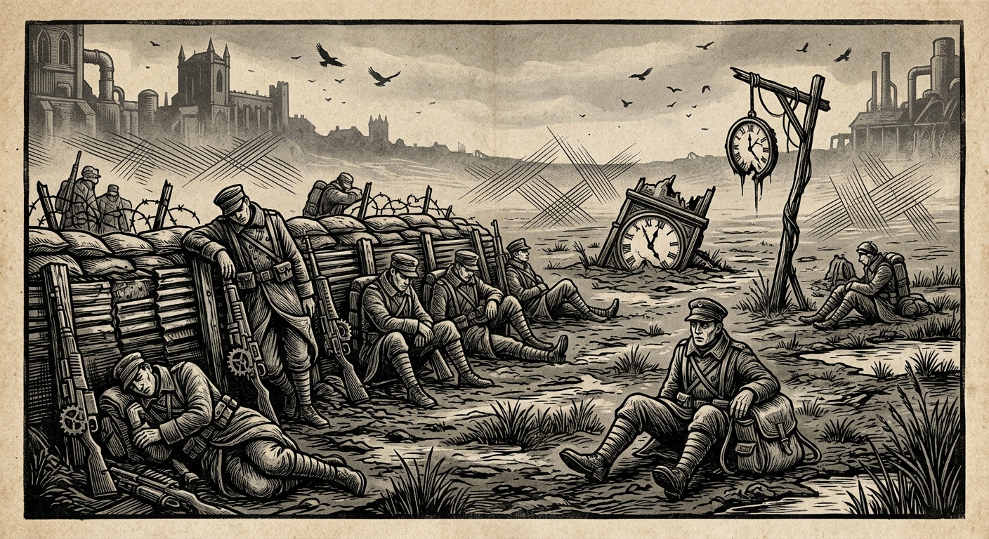 Stillness Fields — On Field Behaviour, rendered as woodcut.