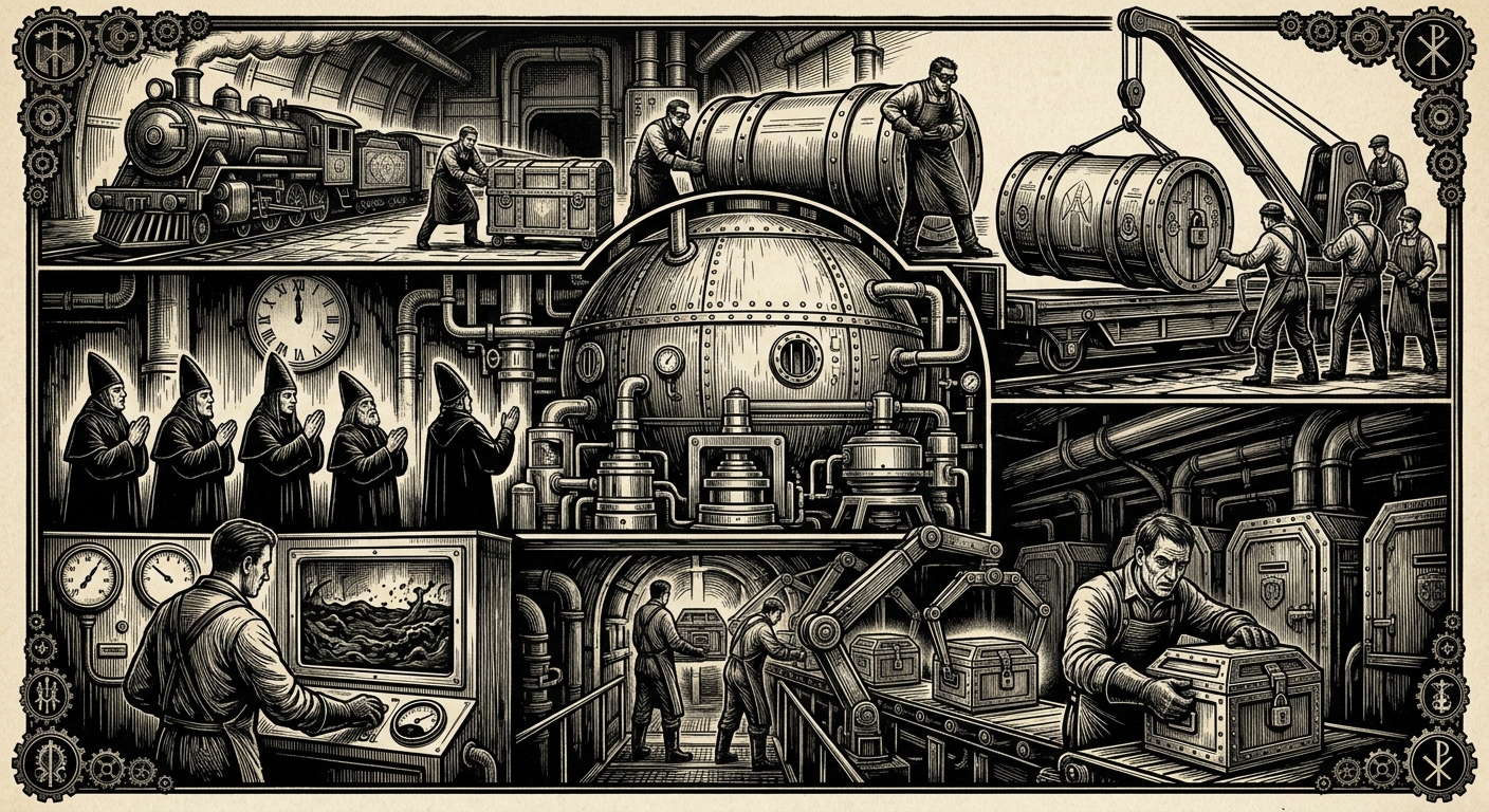 Substrate — On Receipt, Drum, and Third Handling, rendered as woodcut.