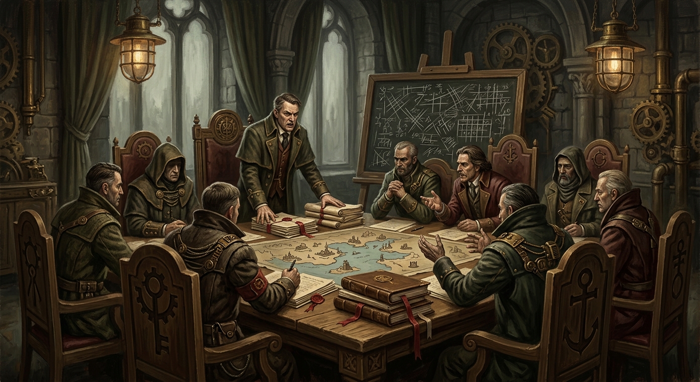 Table of Nine — Table of Nine, rendered as oil-painting.