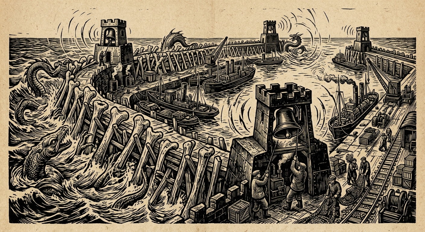 Teeth Breakwaters — On Their Form and Daily Use, rendered as woodcut.