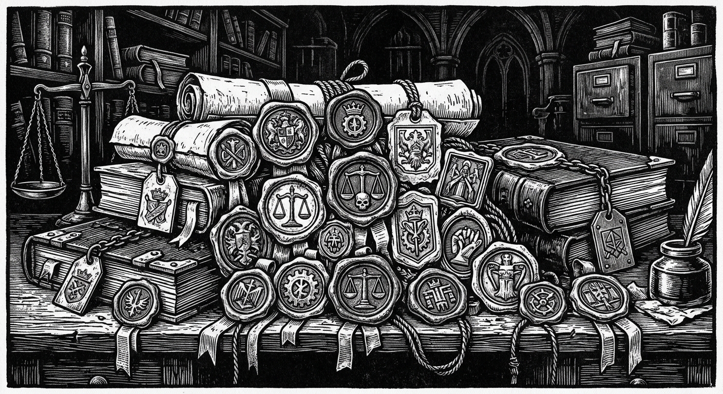 Thirty-Seal Index of Precedent — On the Thirty Seals Themselves, rendered as woodcut.