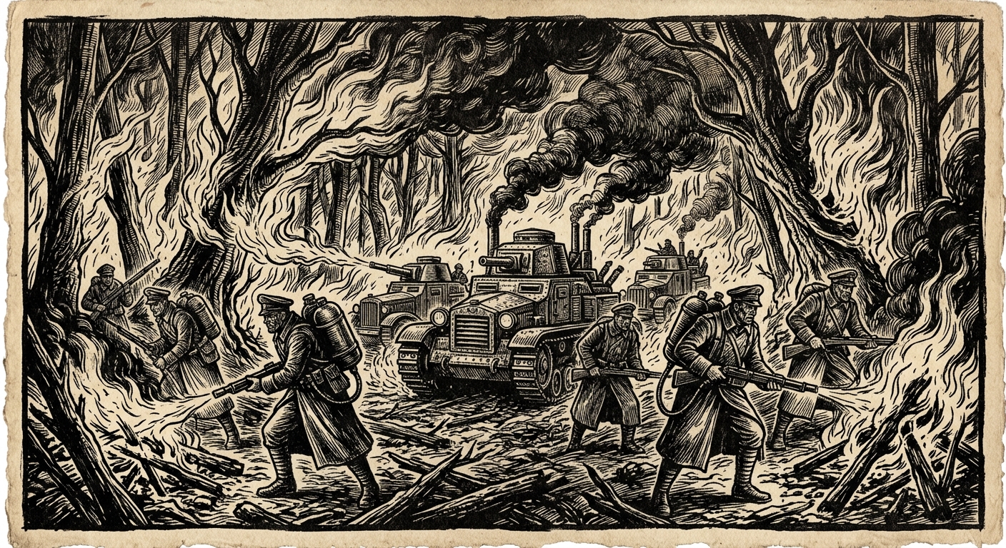 Thracian Forests — On Maldrake’s Ignition, rendered as woodcut.