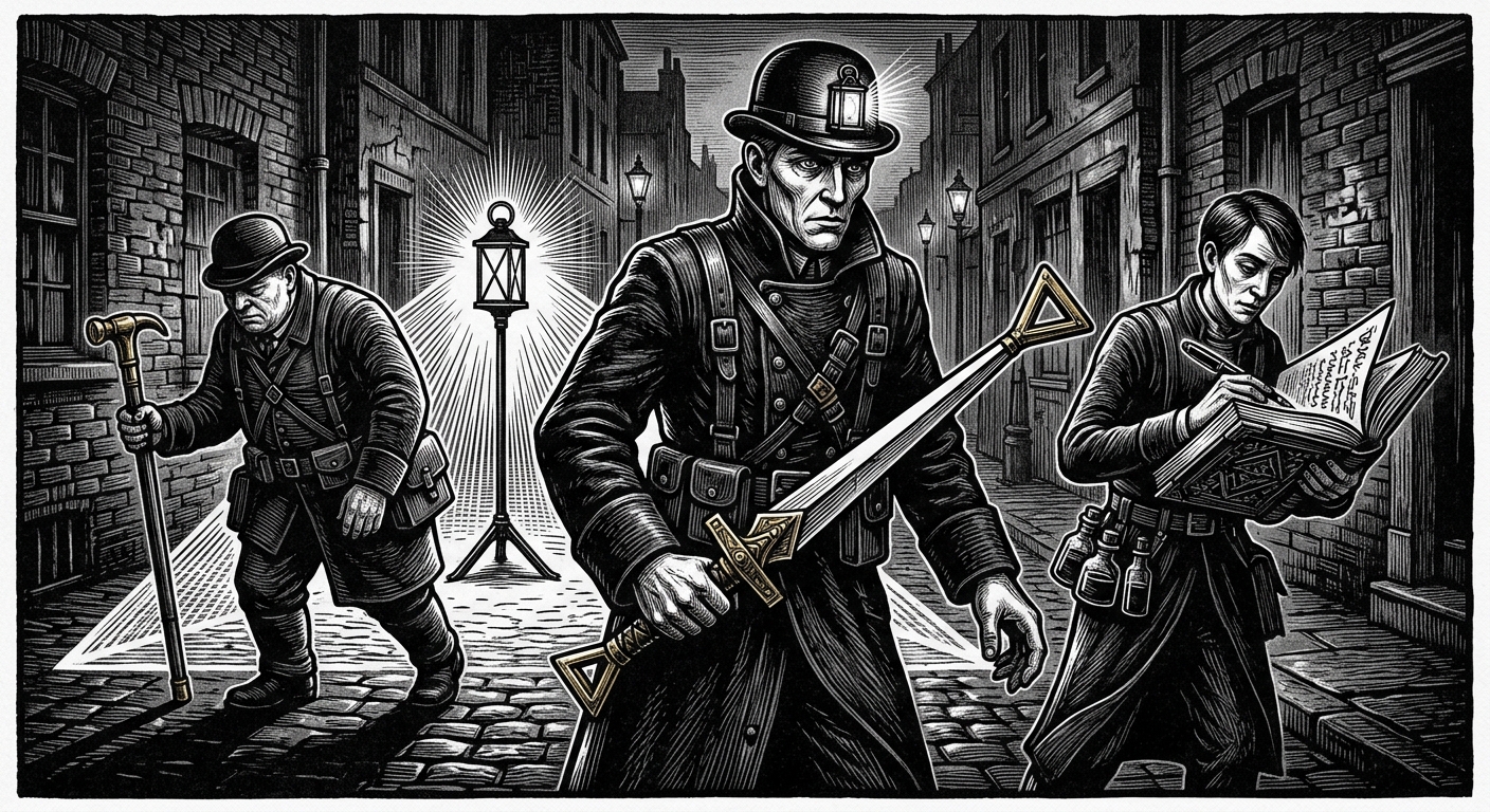 Triangle of Witness — On the Blade, rendered as woodcut.