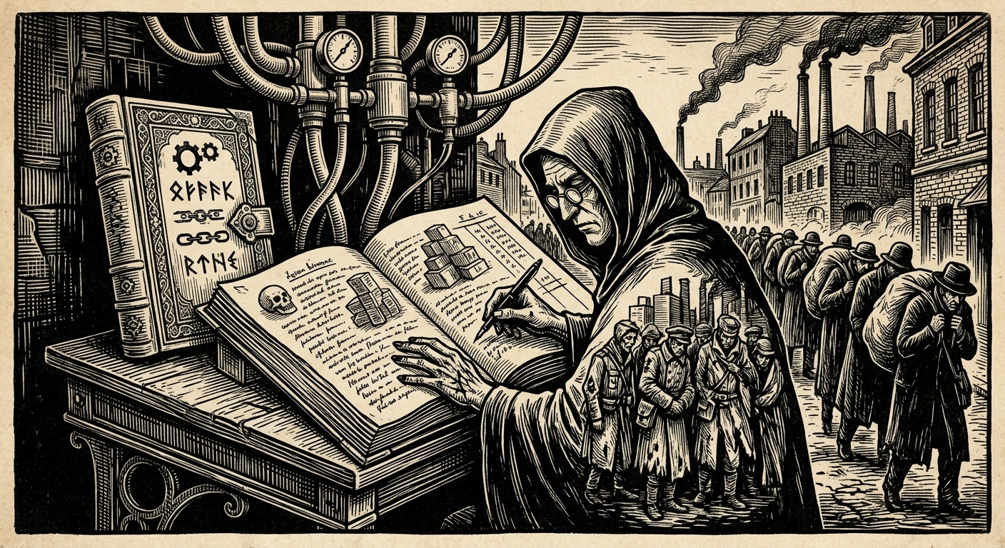 Two-Book Dead — On the Second Book, rendered as woodcut.