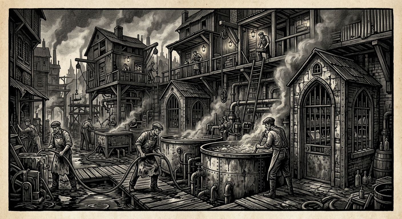 Vatmarsh Row — On the Vats, Lofts, and Recipe Chapels, rendered as woodcut.