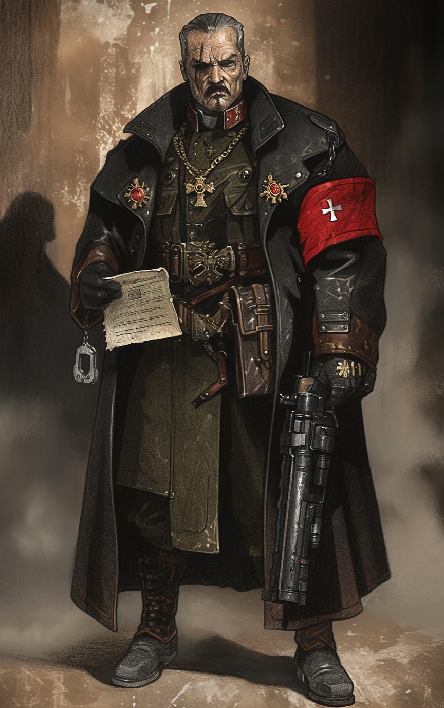 Purity Agent Venn in field mantle, holding her warrant shield and shotgun.