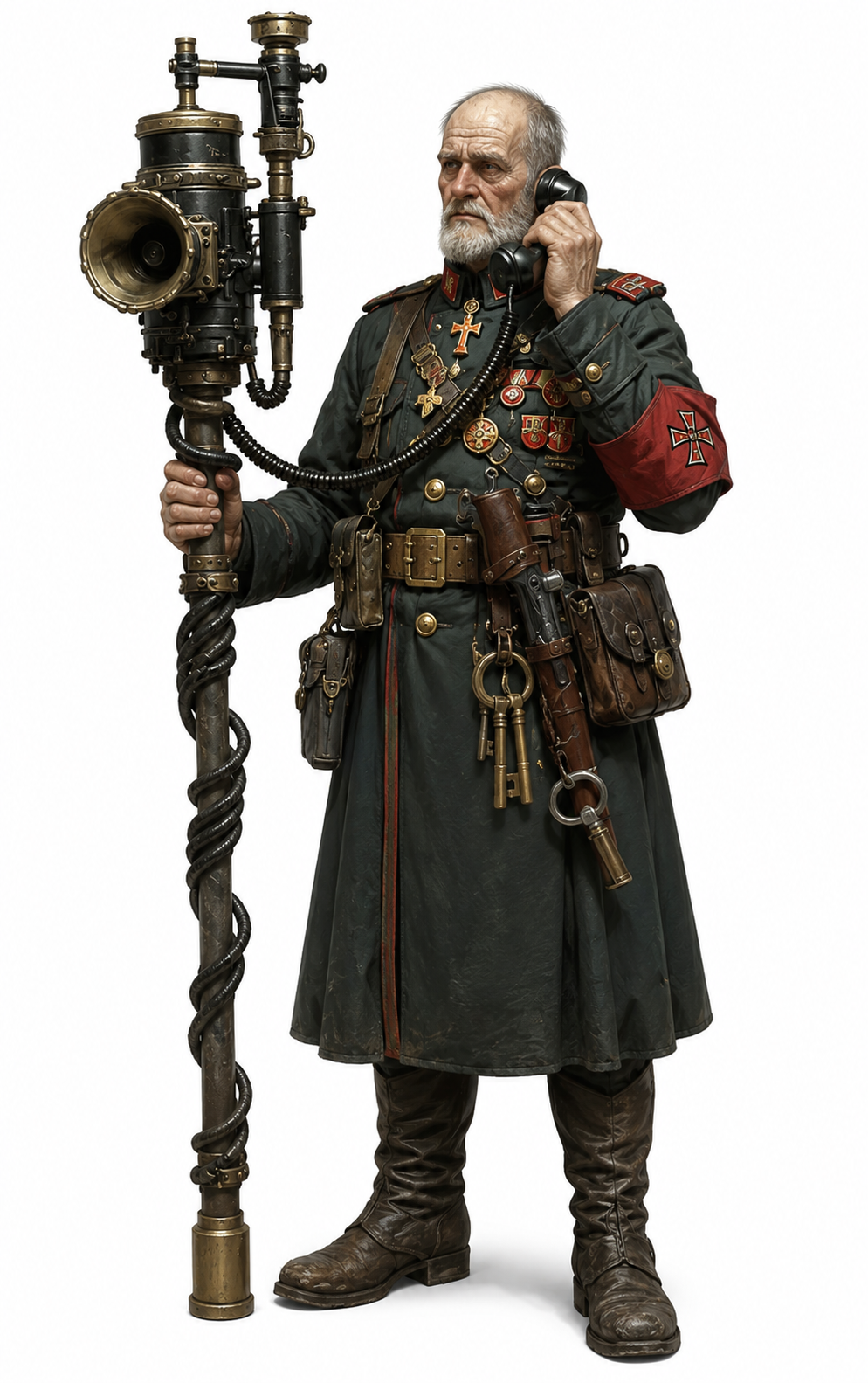 Bell Keeper Oren with a civic alarm bell and field equipment.