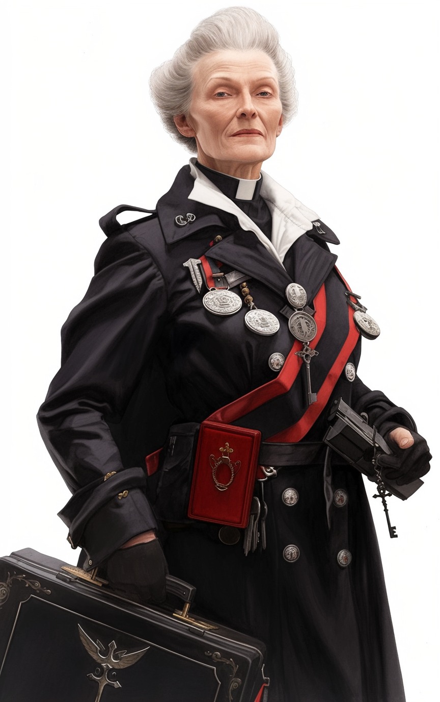 Advocate Ysra Blackseal in formal legal robes with a citation dossier.