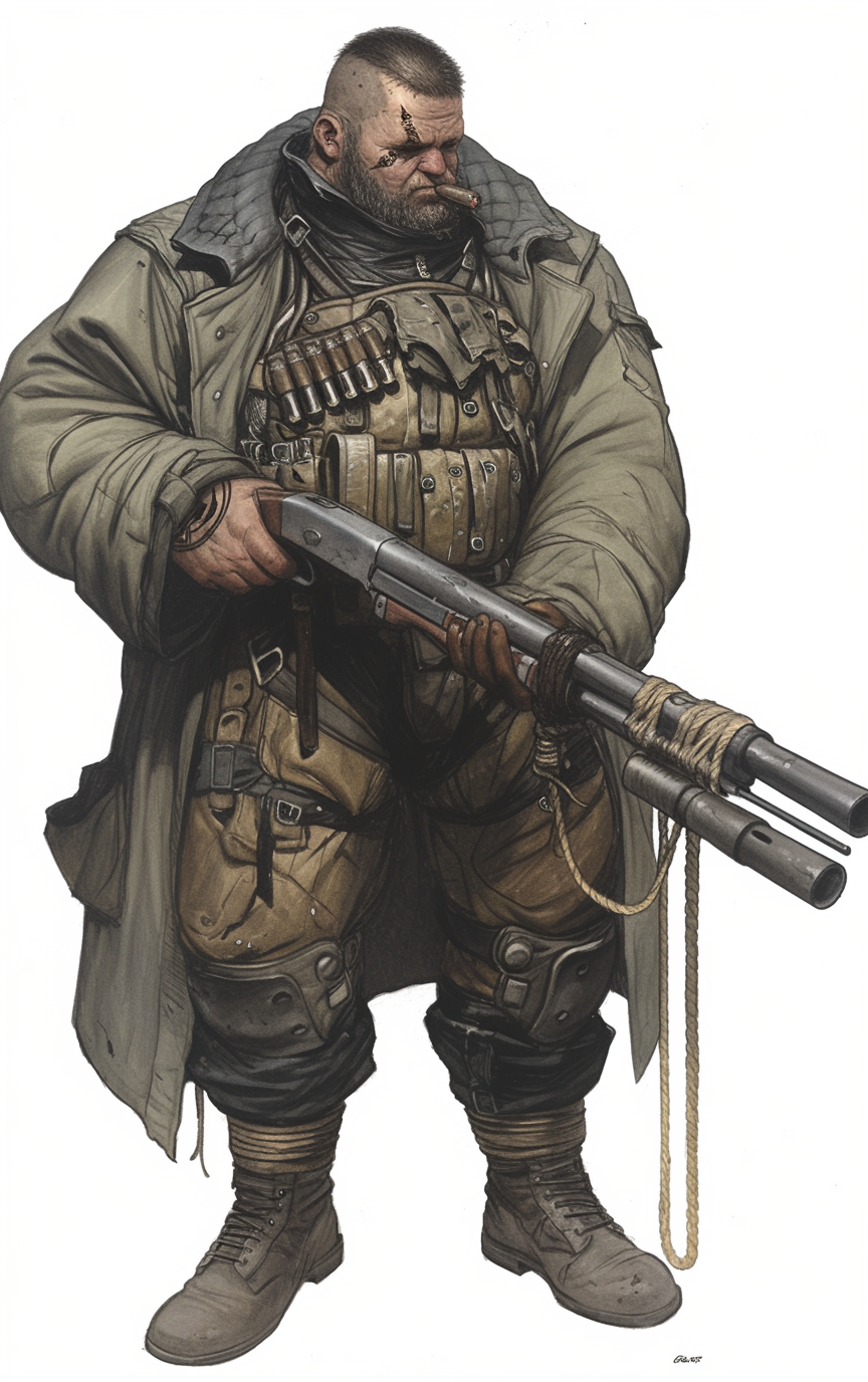 Enforcer Slate guarding a service arch with a short gun held in restraint.