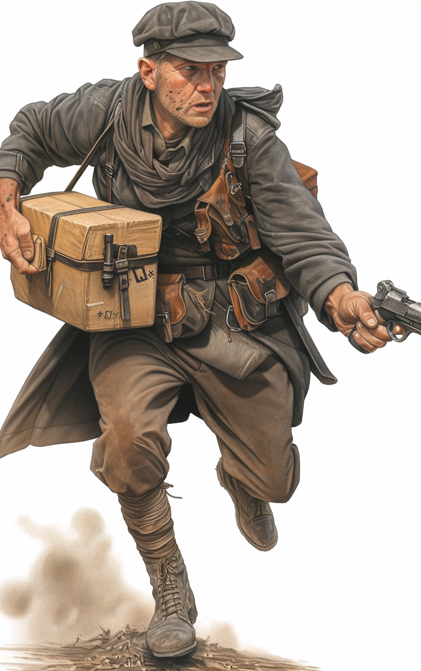 Runner Finch moving a handoff through the freight quarter with rope and a courier's poise.