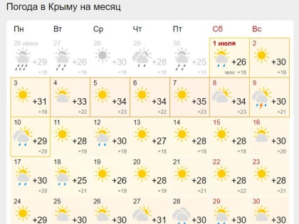 Какую погоду прогнозируют в Крыму на июль