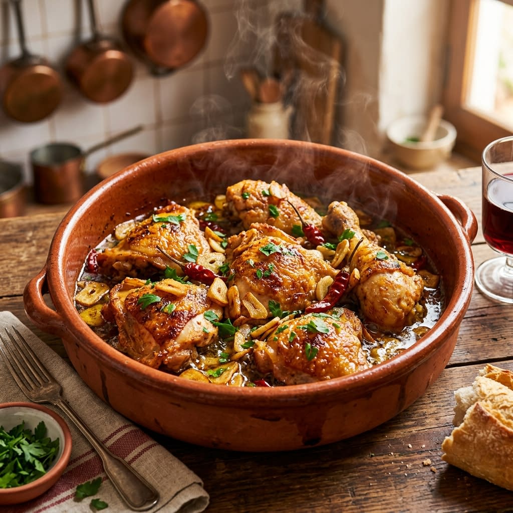 Receta de Pollo al Ajillo: Receta Tradicional Española Paso a Paso preparada paso a paso — fotografía editorial de RecetaGenial