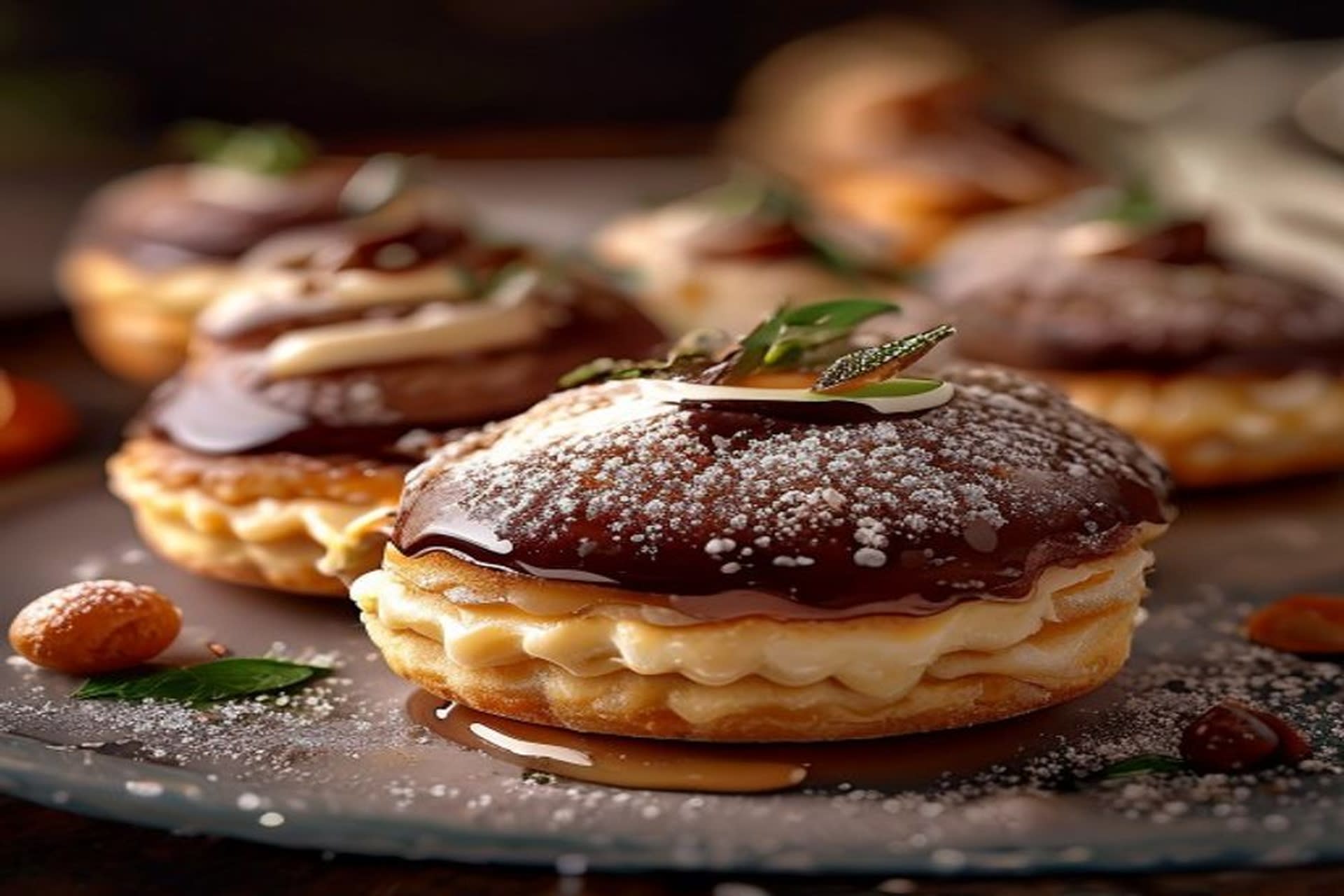 Receta de Eclairs de crema diplomática de vainilla: Guía profesional preparada paso a paso — fotografía editorial de RecetaDolce