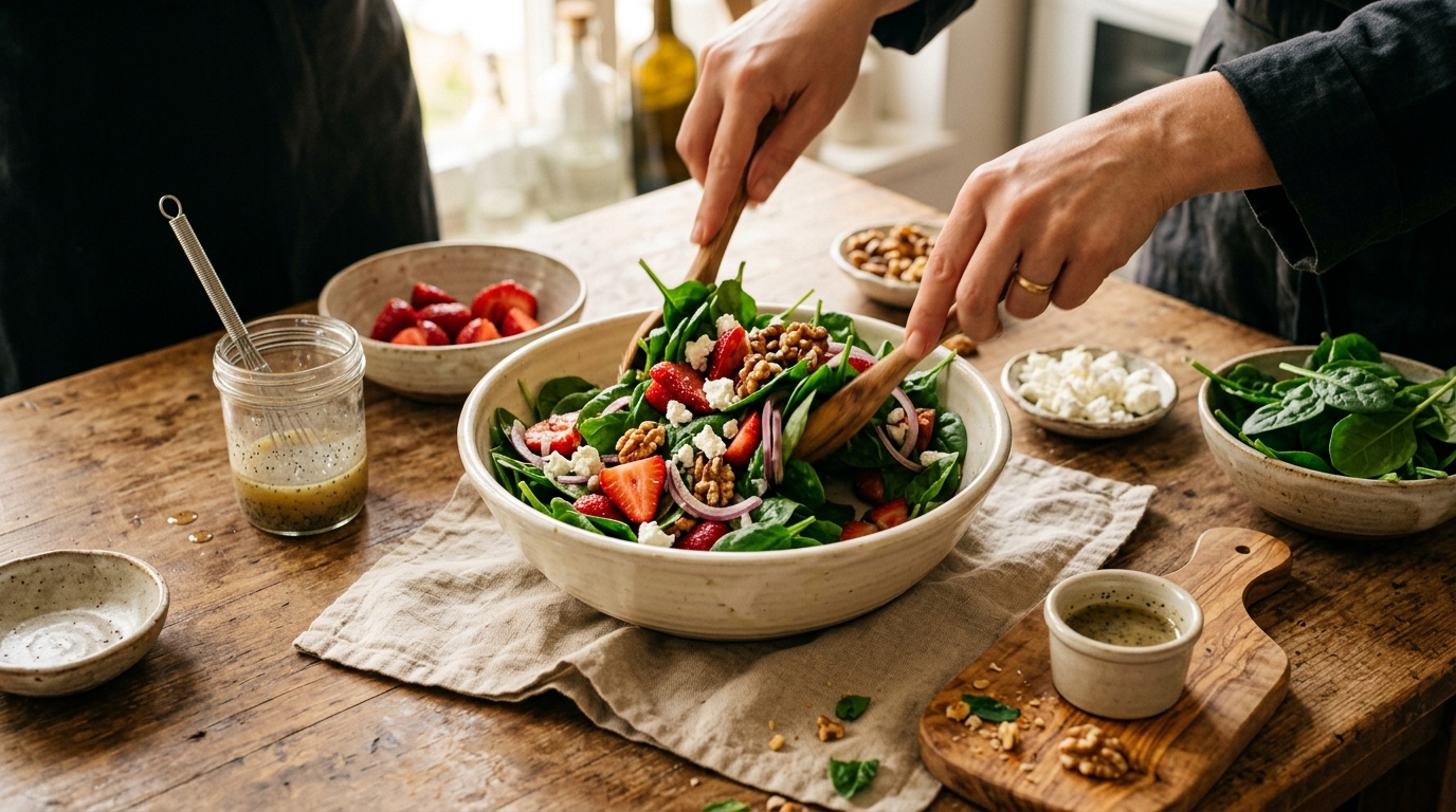 La Mejor Ensalada de Espinacas y Fresas con Queso de Cabra - Una receta deliciosa de RecetaGenial.com
