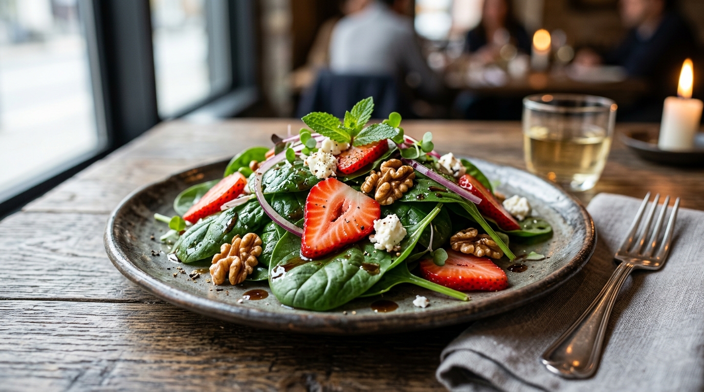 Ensalada de Espinacas y Fresas: El Equilibrio Perfecto con Queso de Cabra