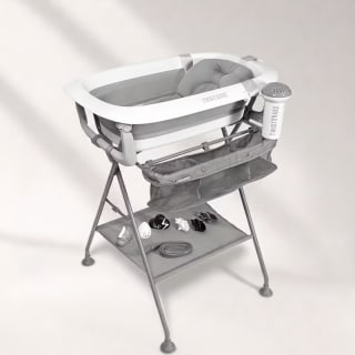 Twistshake Pack Baignoire bébé pliable avec support de bain Gris et blanc