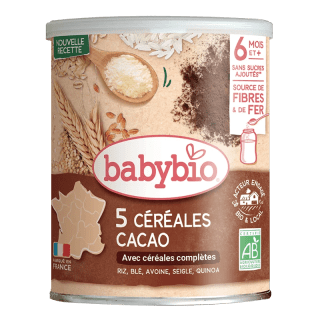 Babybio Céréales Cacao Riz, Blé, Avoine, Seigle, Quinoa