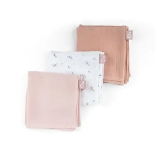 Doomoo Set de 3 Langes en Gaze de Coton Flower Pink Lovely