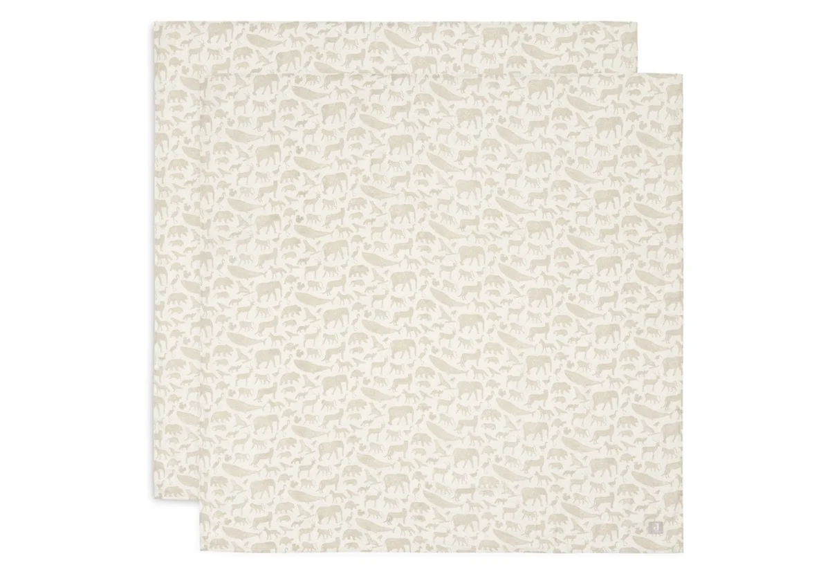 Jollein Lange gaze de Coton large 115x115cm Animals Nougat (2pack)