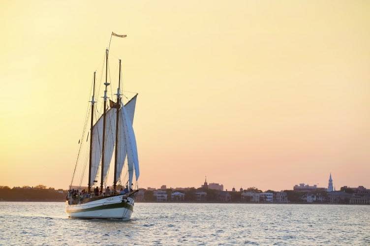 One of the top romantic things to do in Charleston is a sunset harbor cruise.
