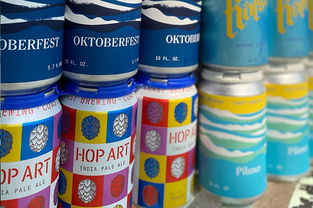 Coast Brewery established on the grounds of an old Navy base offers a top- notch beer selection in a casual outdoor setting.