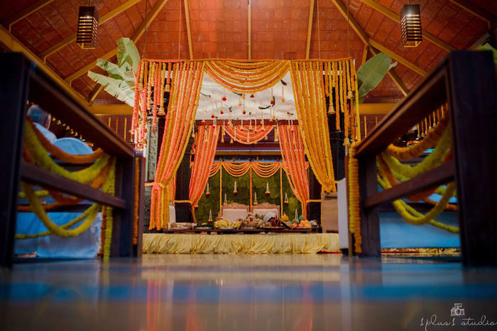 Panchavati The Pavilion Bangalore large capacity outdoor venue with marigold decor for wedding — Panigrahana