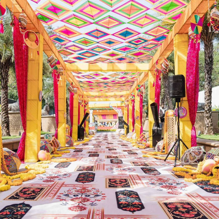 The Corinthians Resort Bangalore elegant wedding reception with ornate decor and lighting — Panigrahana