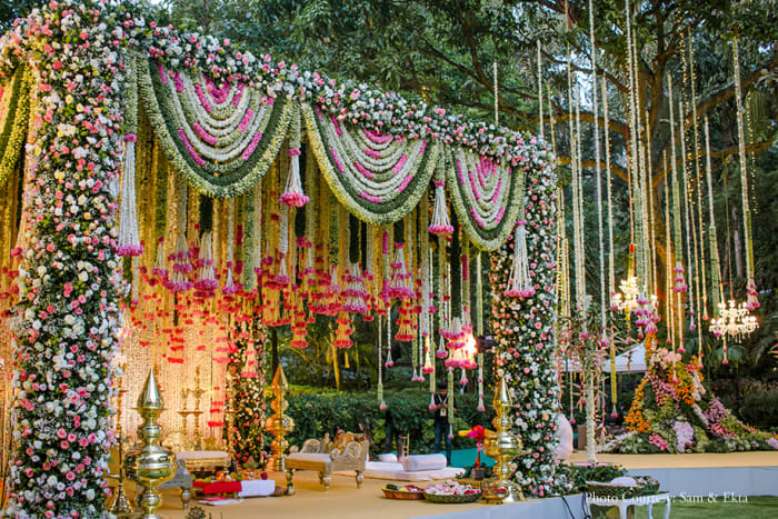 ITC Gardenia Bengaluru wedding celebration with draped canopy and warm fairy lights — Panigrahana