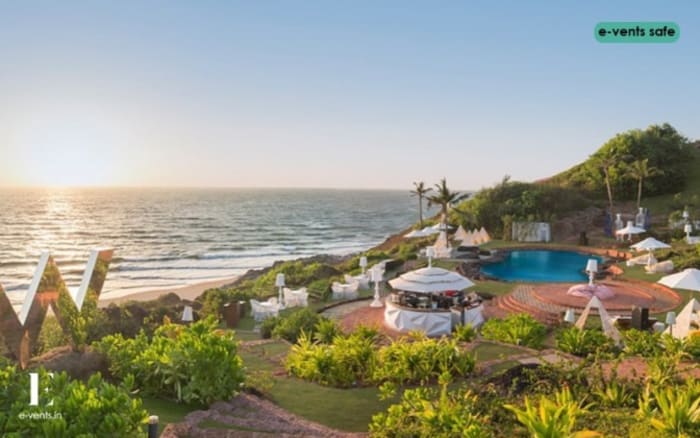 Great Room banquet hall at W Goa set for Indian wedding reception — Panigrahana