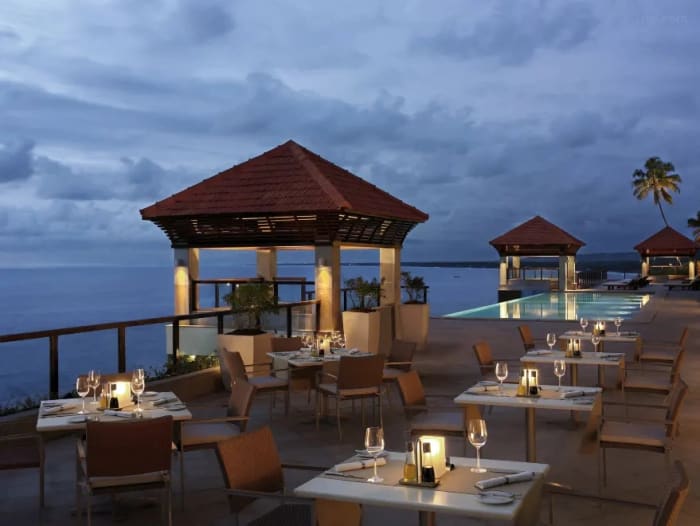 The Leela Kovalam beachfront venue decorated for sangeet night event Kerala — Panigrahana