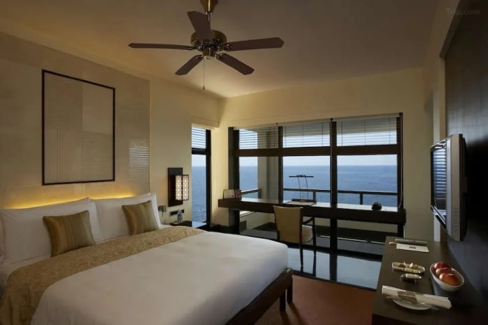 The Leela Kovalam Kerala bridal suite terrace and ocean view for destination wedding — Panigrahana