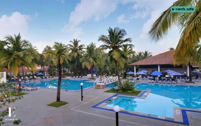 Novotel Goa Dona Sylvia beachfront resort exterior with pool overlooking the Arabian Sea — Panigrahana