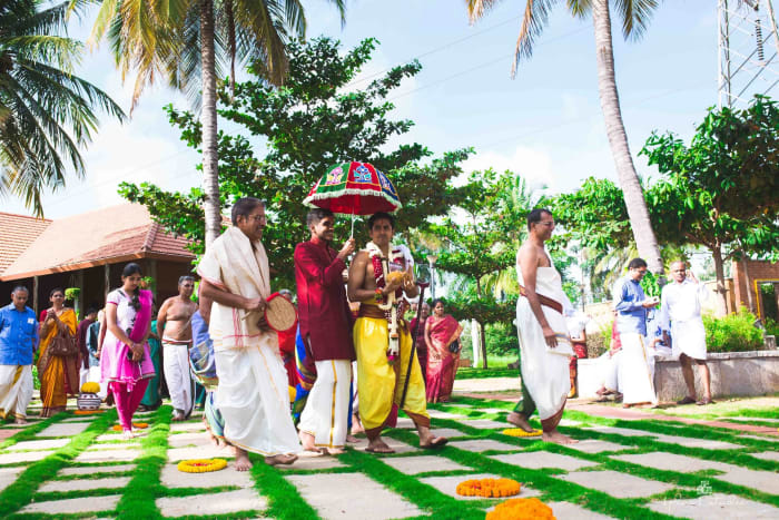 Panchavati The Pavilion Bangalore reception setup with guests at large outdoor wedding venue — Panigrahana