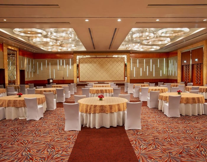 Sheraton Grand Bangalore Hotel Grand Ballroom set for cocktail reception in Malleswaram Bangalore — Panigrahana