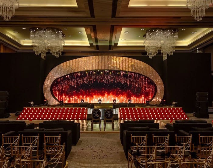 Bengaluru Marriott Hotel Whitefield traditional Indian ceremony setup on decorated stage — Panigrahana