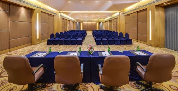 LaLiT Ashok Bangalore Lalit 1 and 2 banquet halls decorated for Indian wedding reception — Panigrahana